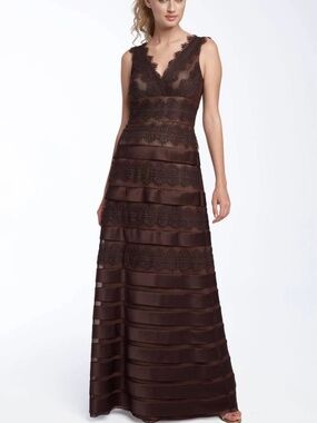 JS Collections Satin Lace Mesh Evening Gown Dress Plus Size 20W‎ Brown